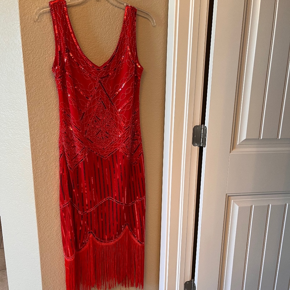 Women's red sequin flapper dress, medium
